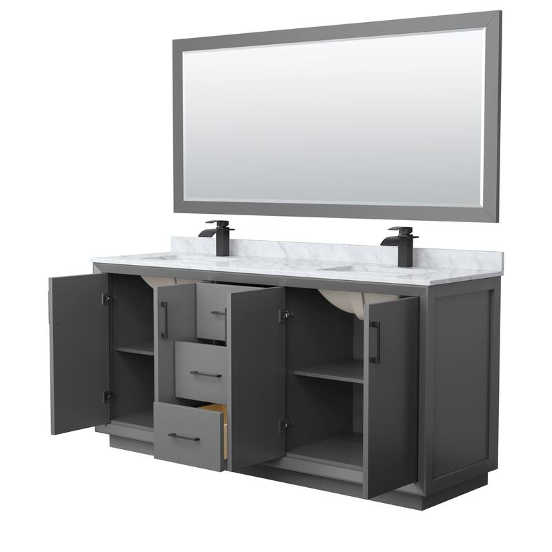 Strada 72-Inch Double Vanity Set, Carrara Marble Top, 70-Inch Mirror