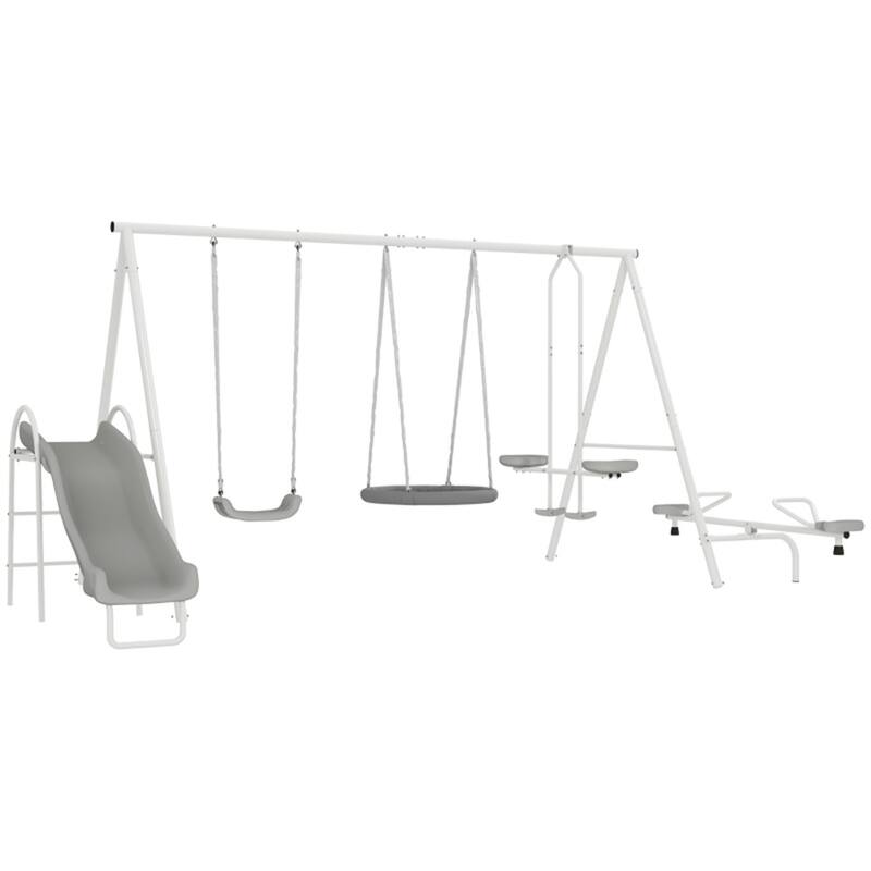 Steel Kids Swing Set with Slide, Glider and Teeter-Totter - 157.5" L x 113" W x 71.75" H