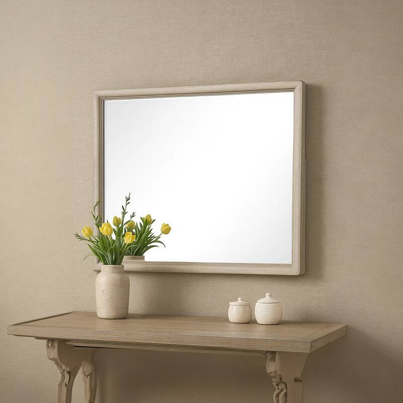 Myna Dresser Mirror, Beveled Glass, Oak Brown Solid Wood, 34x45 - Oak Brown