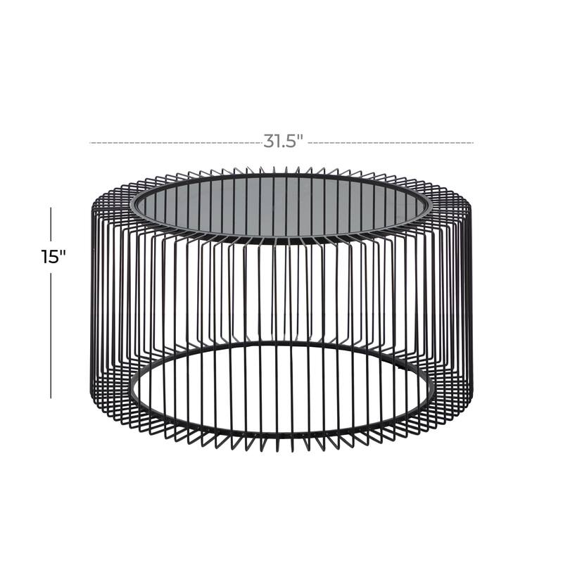 Metal Open Wire Frame Coffee Table with Shaded Glass Top - Black - Roche River Decor