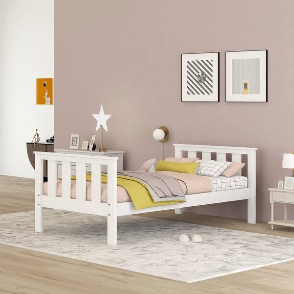 slide 2 of 24, Twin Size Classic Design Solid Wood Platform Bed Frame with Headboard and Footboard White