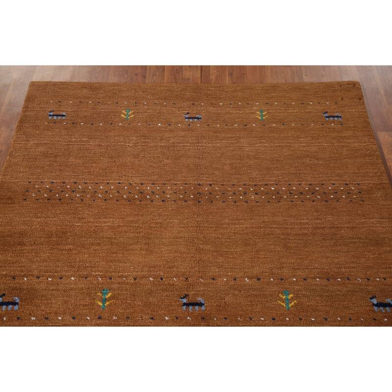 Brown Animals Tribal Gabbeh Oriental Area Rug Wool Carpet - 4'8"x 6'6"