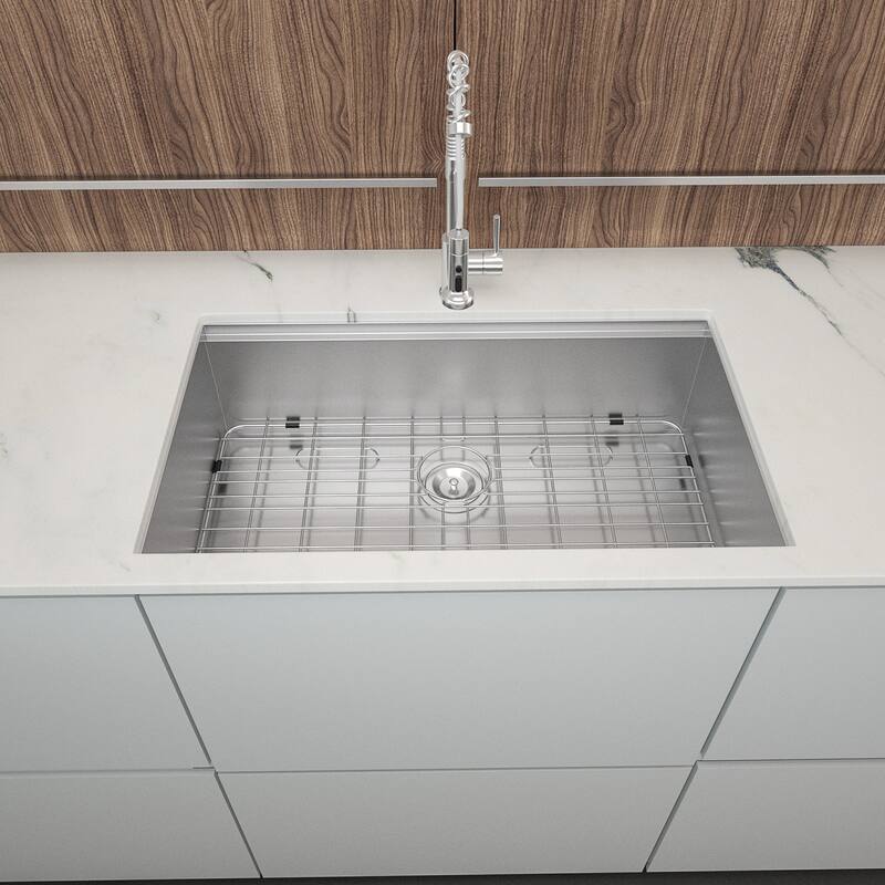 Undermount 16 Gauge Single Bowl Stainless Steel Kitchen Sink - 30'' x 19'' x 9'' - Brushed Nickel