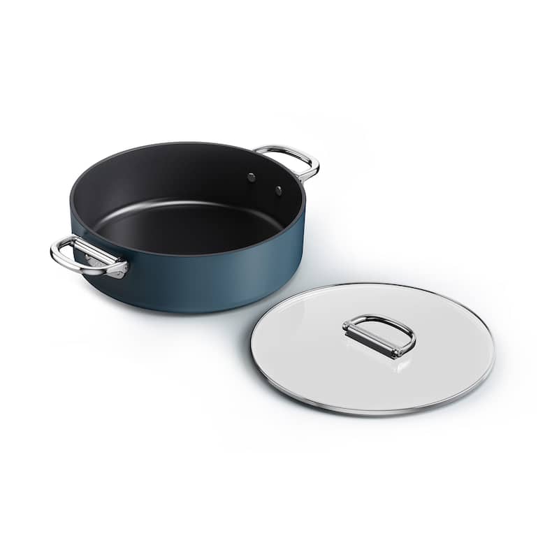 Joseph Joseph Space Ceramic Non-Stick 5 Qt. Shallow Casserole with Folding Handles and Lid