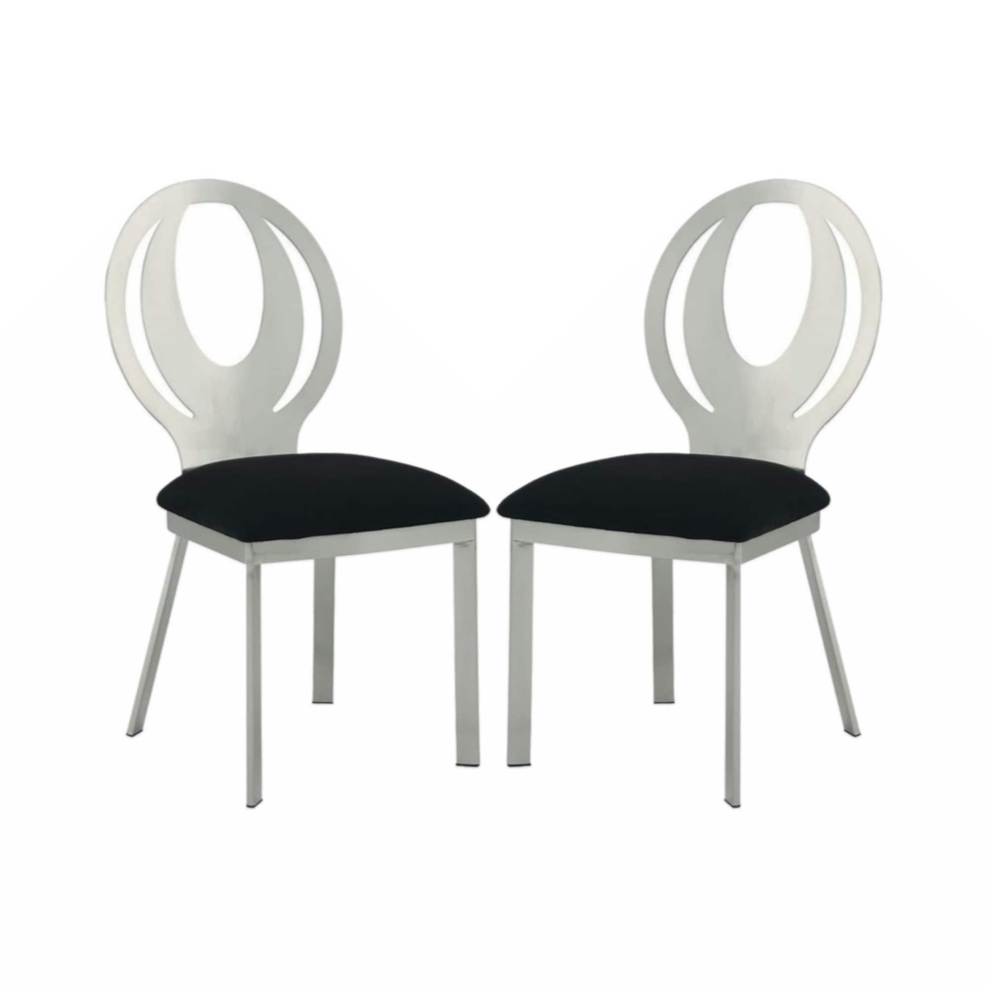 Set of 2 Microfiber and Metal Side Chairs in Silver and Black Finish