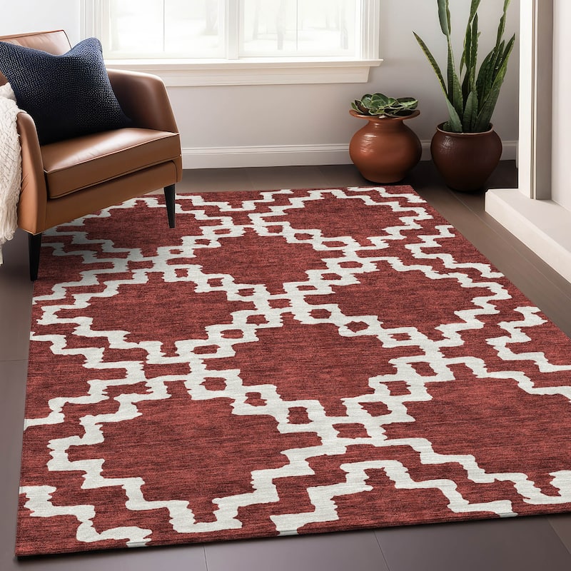 Premium Washable Super Soft Geo Trellis Mayfield Rug - Brick - 10' x 14'