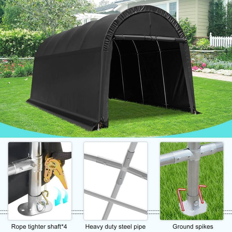 EROMMY Portable Garage, Heavy Duty Carport with All-Steel Metal Frame and Round Style Roof