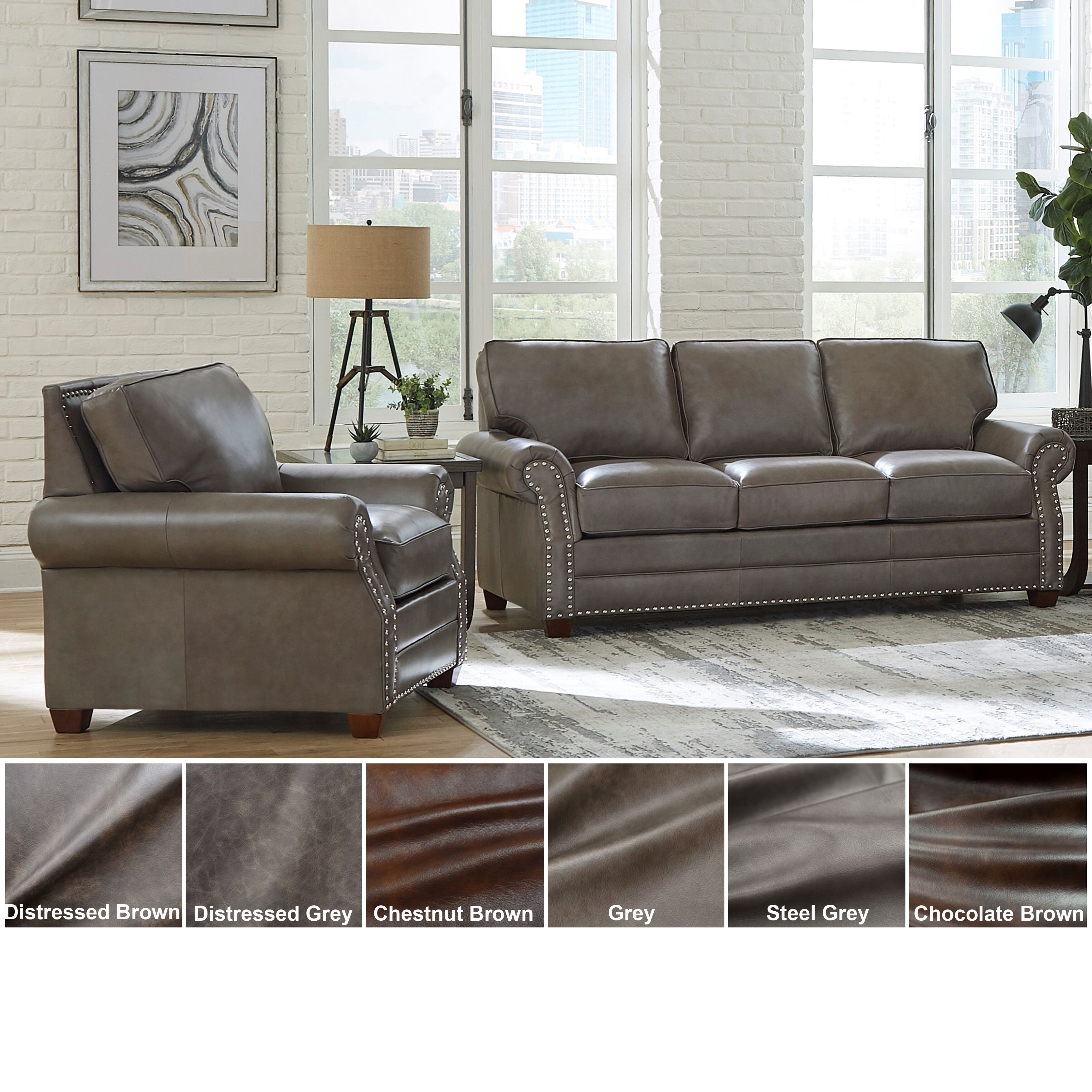 Marcus premium grey top online grain leather sofa