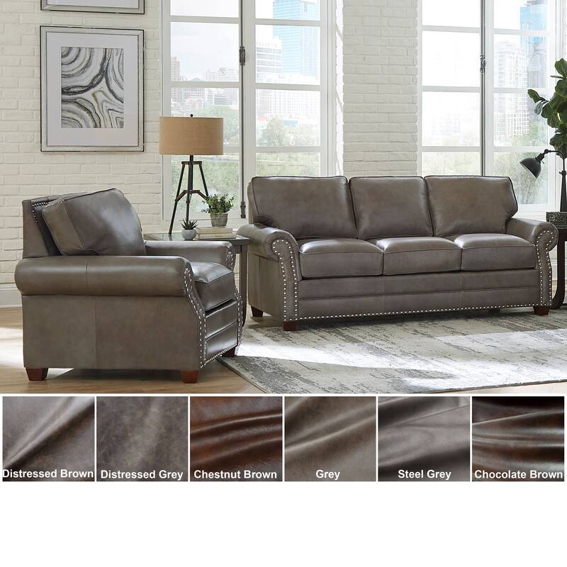 Made in USA Vernon Top Grain Leather Sofa and Chair Set