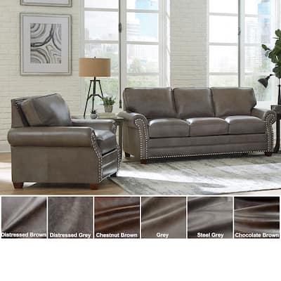 Made in USA Vernon Top Grain Leather Sofa and Chair Set
