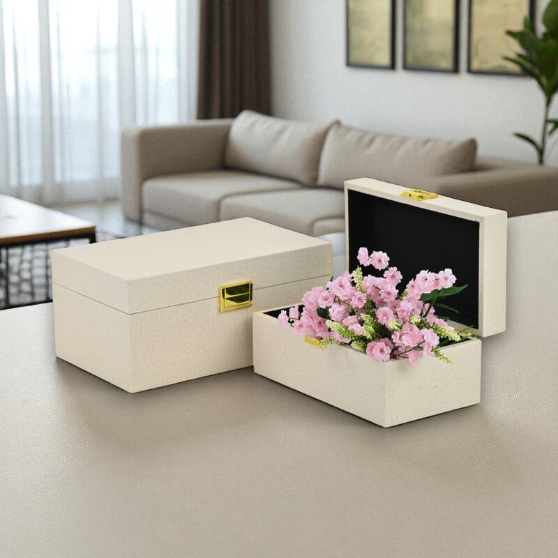 Araminta Set of 2 Rectangular Decorative Storage Boxes - Cream - N/A - Cream