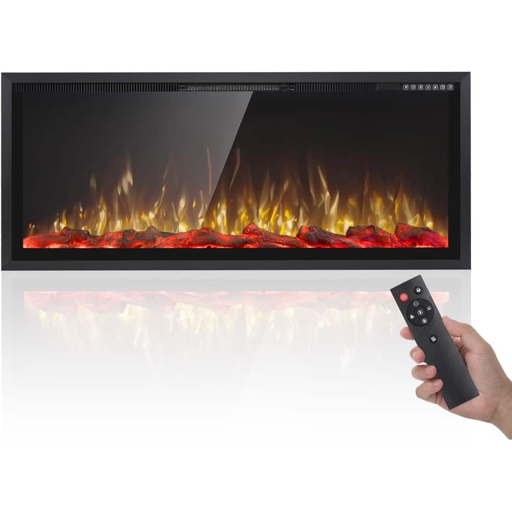 BOSSIN Recessed Wall Mount Electric Fireplace - Ultra-Narrow Frame, Low Noise, Remote w/Timer, Adjustable Flame Color & Speed