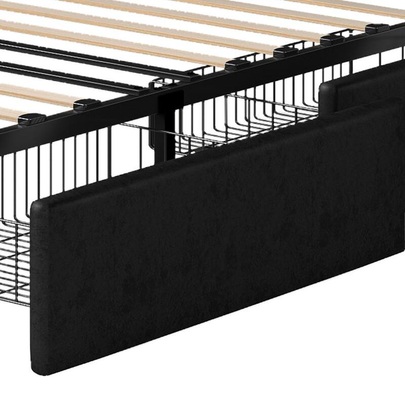 Moasis Queen Size Velvet Upholstered Bed Frame with 4 Storage Drawers & RGB Lights