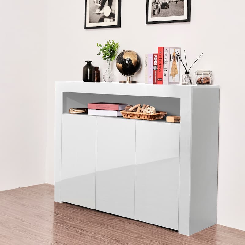 Sideboard Storage Cabinet Buffet Cupboard Display Cabinet TV Stand with 3 Doors and LED Lights for Living Room