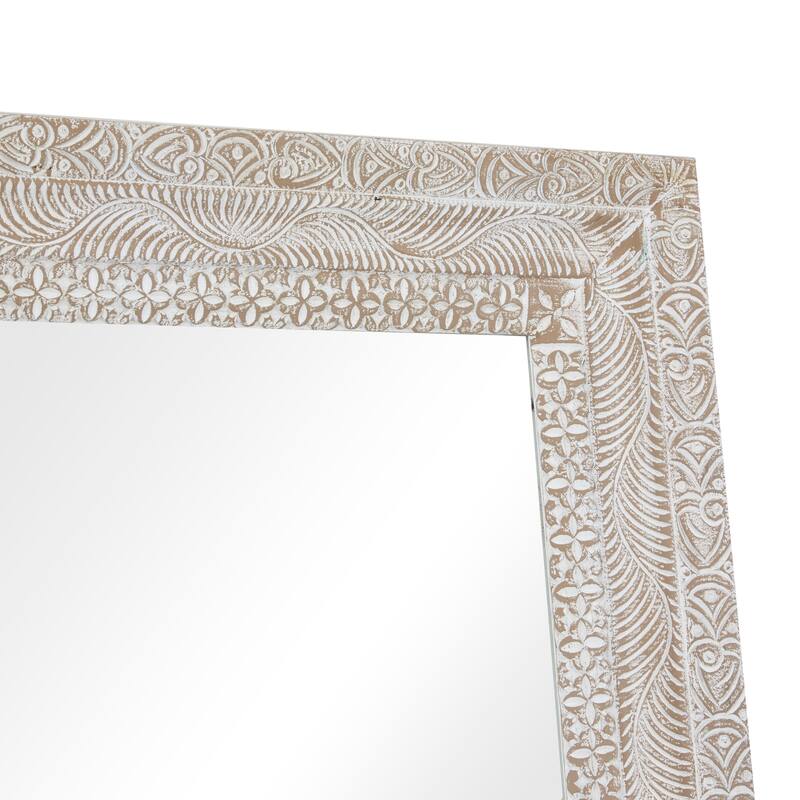 Brown Wood Intricately Carved Floral Room Wall Mirror
