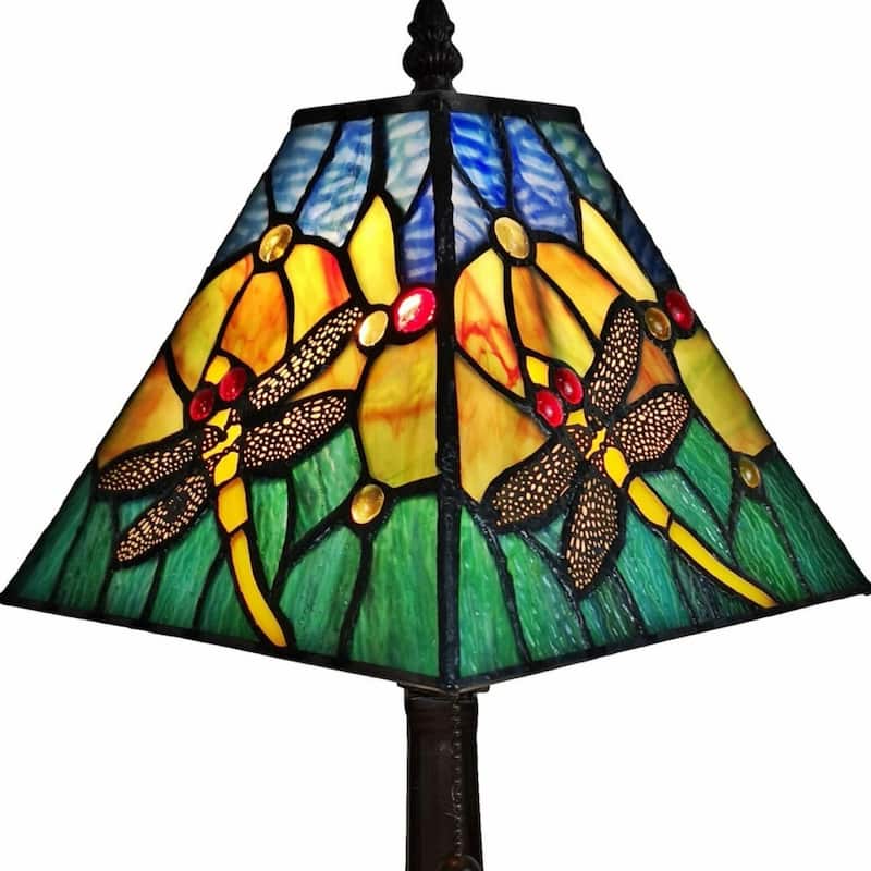 Vintage Style Metal Table Lamp with Green Empire Glass Shade - 8” x 13” x 15”