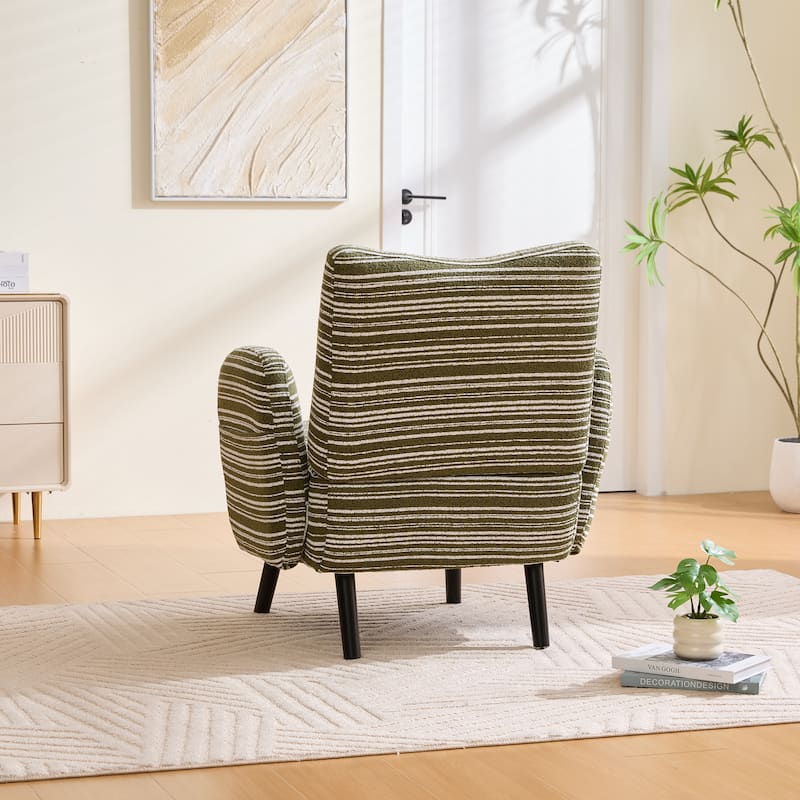 Boucle Upholstered Lounge Armchair, Reading Chair with Side Storage Pocket, Single Sofa Chair with Solid Wood Legs