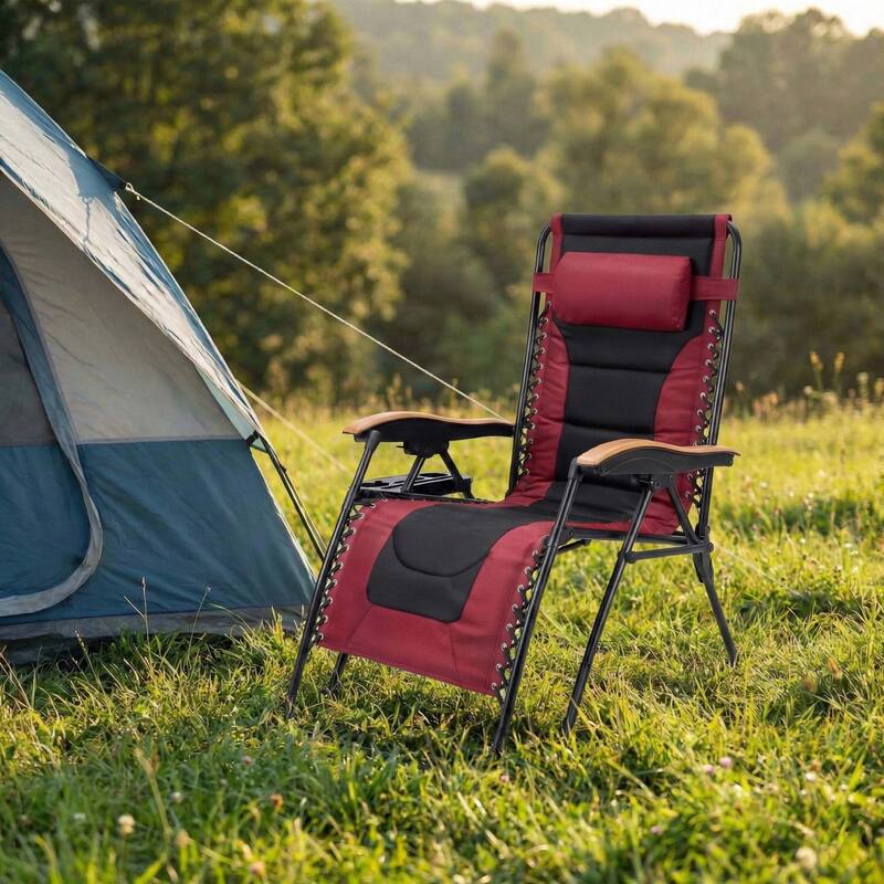 Oversized Padded Zero Gravity Chair,Foldable Patio Recliner,30"Wide Seat Anti Gravity Lounger with Cup Holder,Support 400 LBS