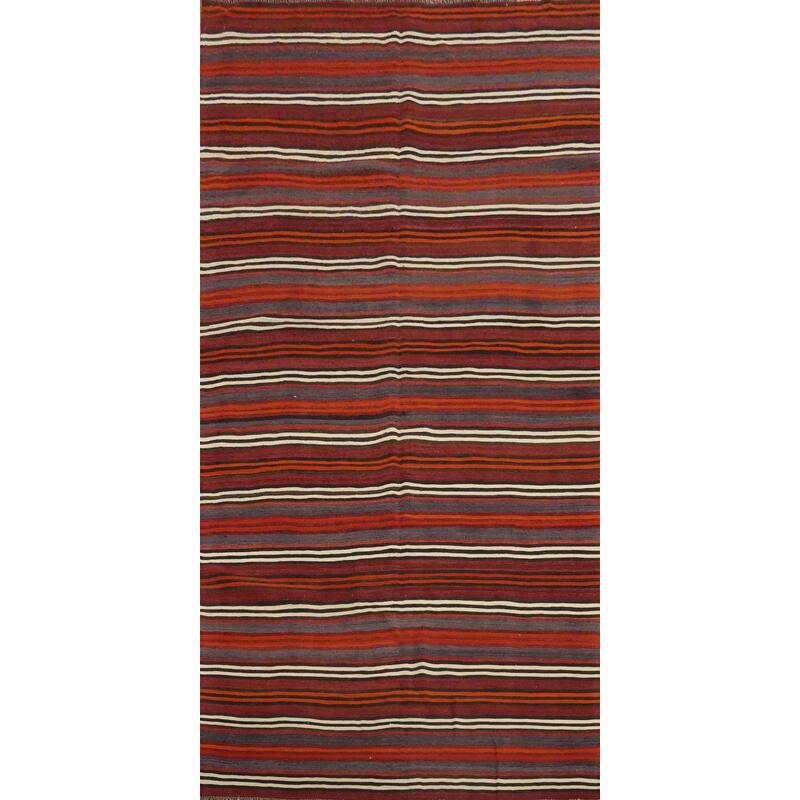 Hand Woven Oriental 100% Wool Carpet Southwestern Geometric Oranges & Rust Kilim Area Rug - 10' 8'' X 4' 11''