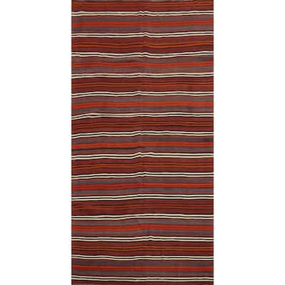 Hand Woven Oriental 100% Wool Carpet Southwestern Geometric Oranges & Rust Kilim Area Rug - 10' 8'' X 4' 11''