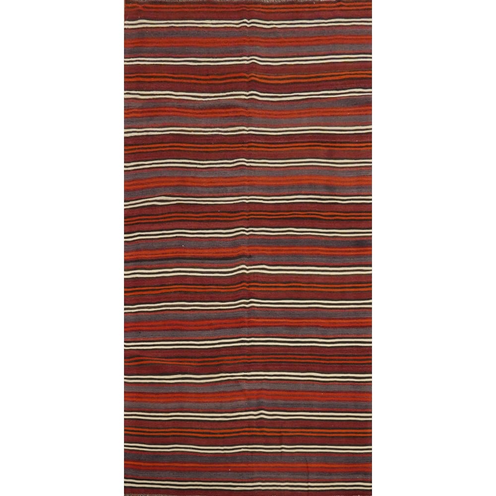 Hand Woven Oriental 100% Wool Carpet Southwestern Geometric Oranges & Rust Kilim Area Rug - 10' 8'' X 4' 11''
