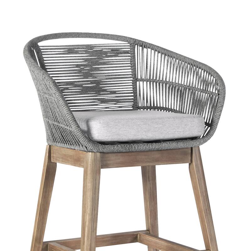 HomeRoots 38" Light Gray Solid Wood Low back Outdoor Bar Height chair with Footrest