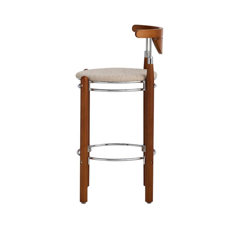 Pasargad Home Nikko Bar Stool Set of 2, Beige/Brown - W17.7"xD18.1"xH35"