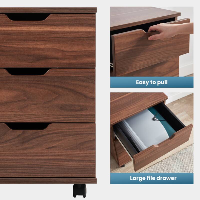 3-Drawer Vertical Filing Cabinet Rolling Wood Mobile File Cabinets Under Desk for Home Office with Casters (Non-Assembled)