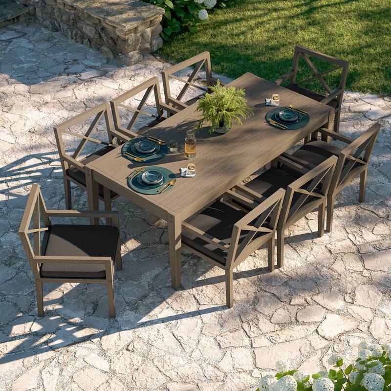 Northlake 9-Piece Outdoor Patio Teak Wood Dining Set - Weathered Gray