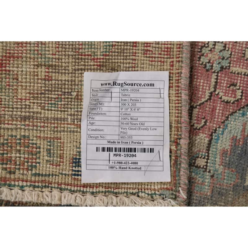 Distressed Tabriz Vintage Persian Area Rug Handmade Wool Carpet - 6'8" x 9'10"