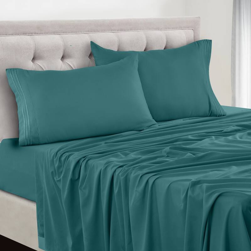 6 Piece Bed Sheet Set Deep Pocket Ultra Soft Microfiber Bedding Sheets - Twin - Teal