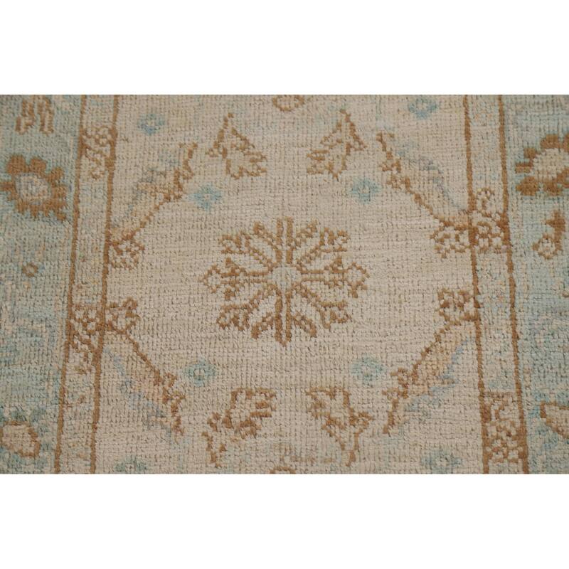 Hand Knotted Oriental 100% Wool Carpet Transitional Geometric Beige & Ivories Oushak Area Rug - 2' 11'' X 2' 0''