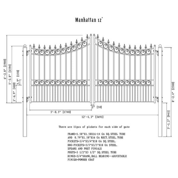 ALEKO Manhattan Style 12 ft Galvanized Steel Swing Dual Driveway Gate ...