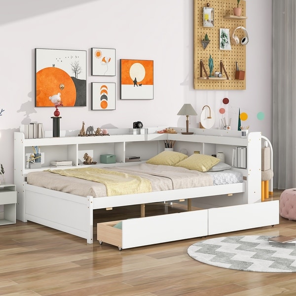 Full Size Storage Bed w L shaped Bookcases Drawers Platform Bed Frame On Sale Bed Bath Beyond 39525261