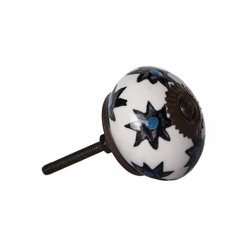 HomeRoots Set of Eight Black And White Ceramic And Metal Drawer Pull Knobs - 1.5' X '1.5' X '1.5