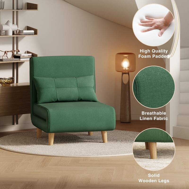 3 in 1 Convertible Upholstered Sofa Bed Sleeper Chair, Chaise Lounge Sofa, Folding Sleeper Chair, Recliner Chair with Pillow