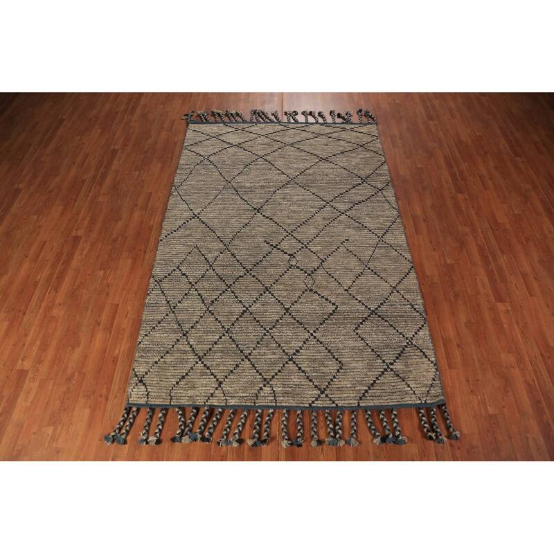 Striped Trellis Moroccan Oriental Area Rug Handmade Wool Carpet - 5'8" x 8'5"