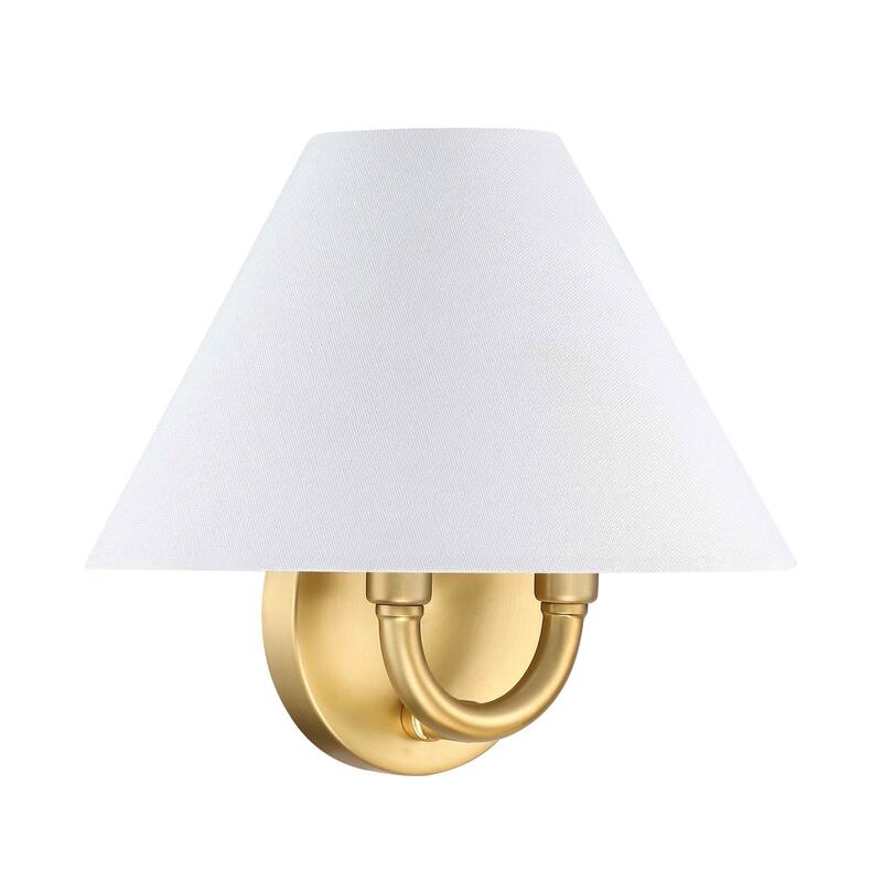 Shoal Modern Wall Light Fixture with Linen or Rattan Shade and Vintaged Brass Metal Base