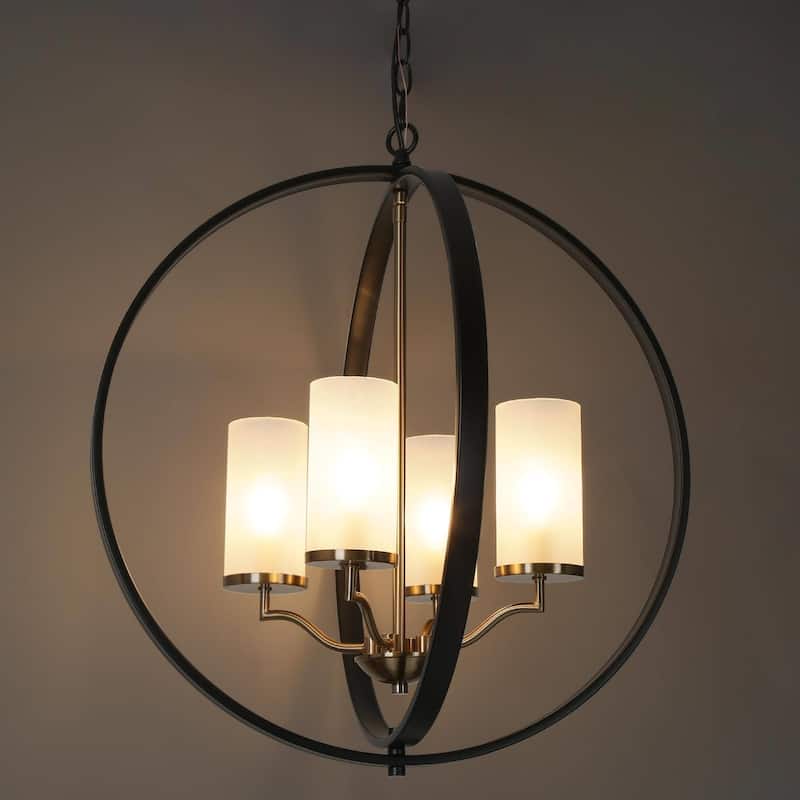 Modern Farmhouse Large 4-light Globe Chandelier Black Gold Dimmable Island Light - D23" x H 25"