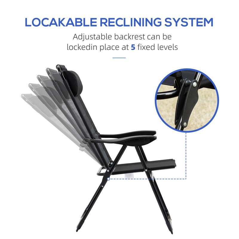 Folding Patio Chairs Set of 2, Outdoor Deck Chair with Adjustable Sling Back, Camping Chair with Removable Headrest for Garden