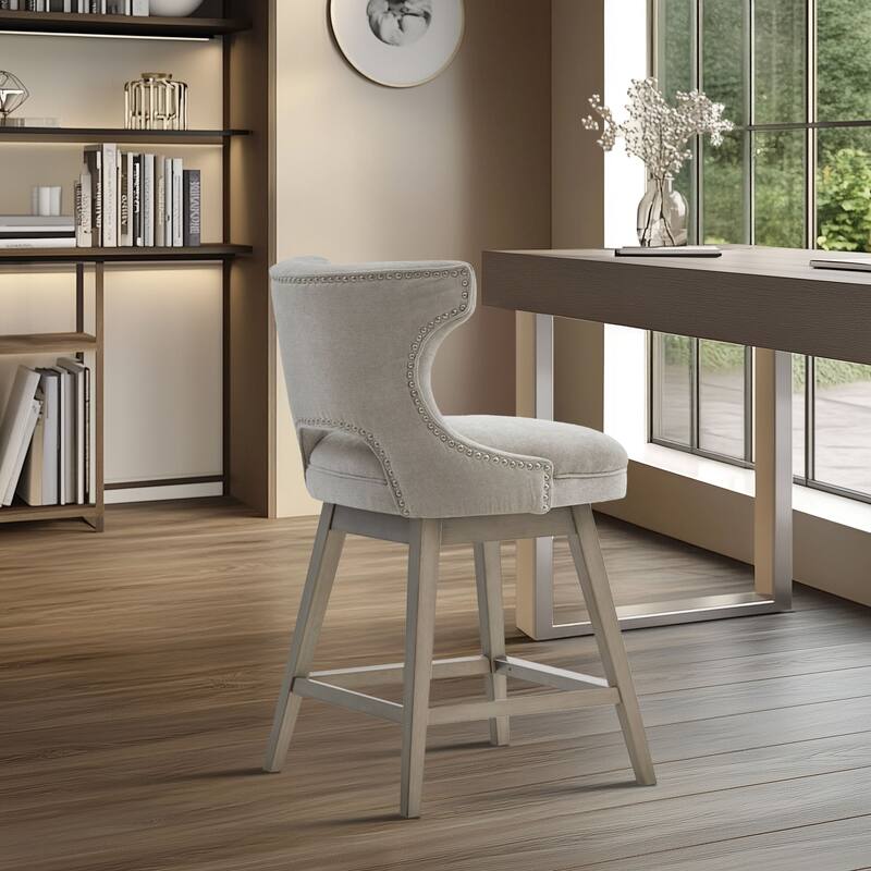 Madison Park Emmett 360-degree swivel counter stool with nailheads