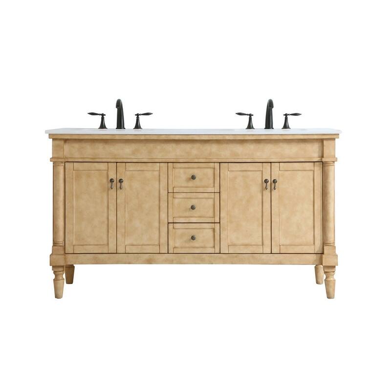 Elegant Lighting VF13060D Lexington 60" Free Standing Double Basin - Antique Beige - Natural Finish