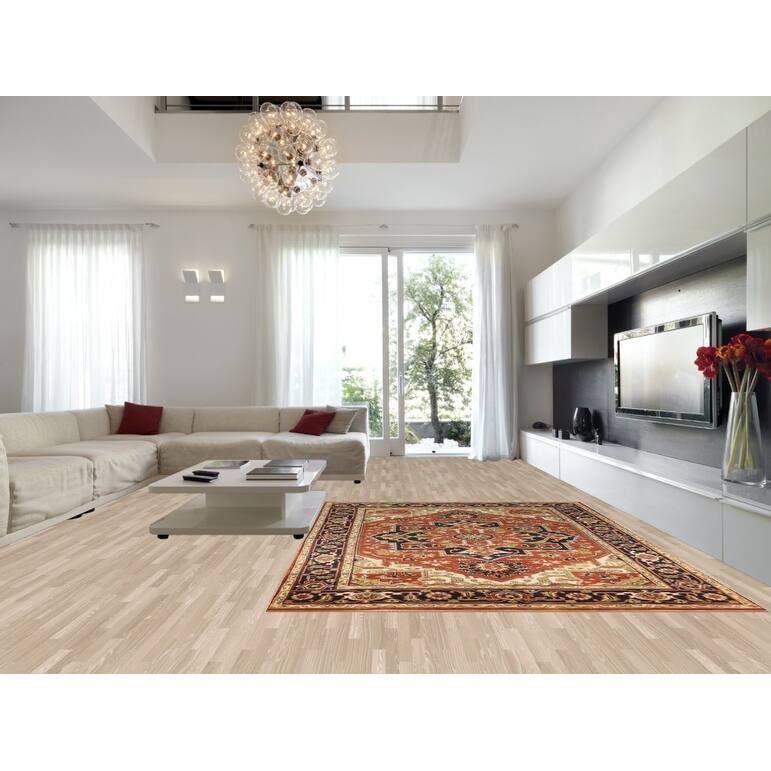 Geometric Medallion Heriz Serapi Indian Rug Hand-Knotted Wool Carpet - 8'10" x 12'0"