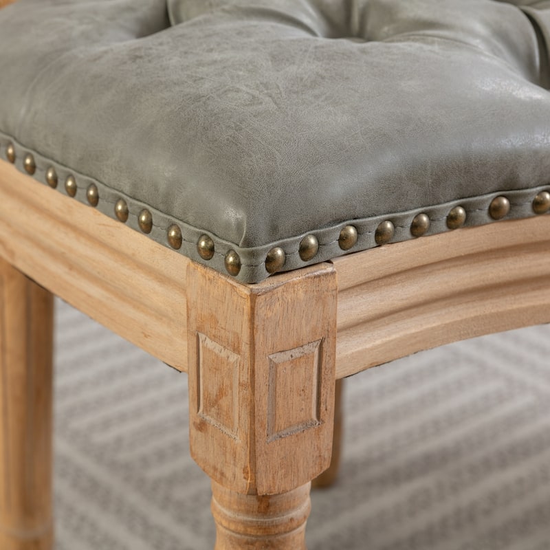 GDF Studio - French Traditional Wood PU Upholstered Dining Chairs with Tufted Back & Nailhead Trim, Set of 2