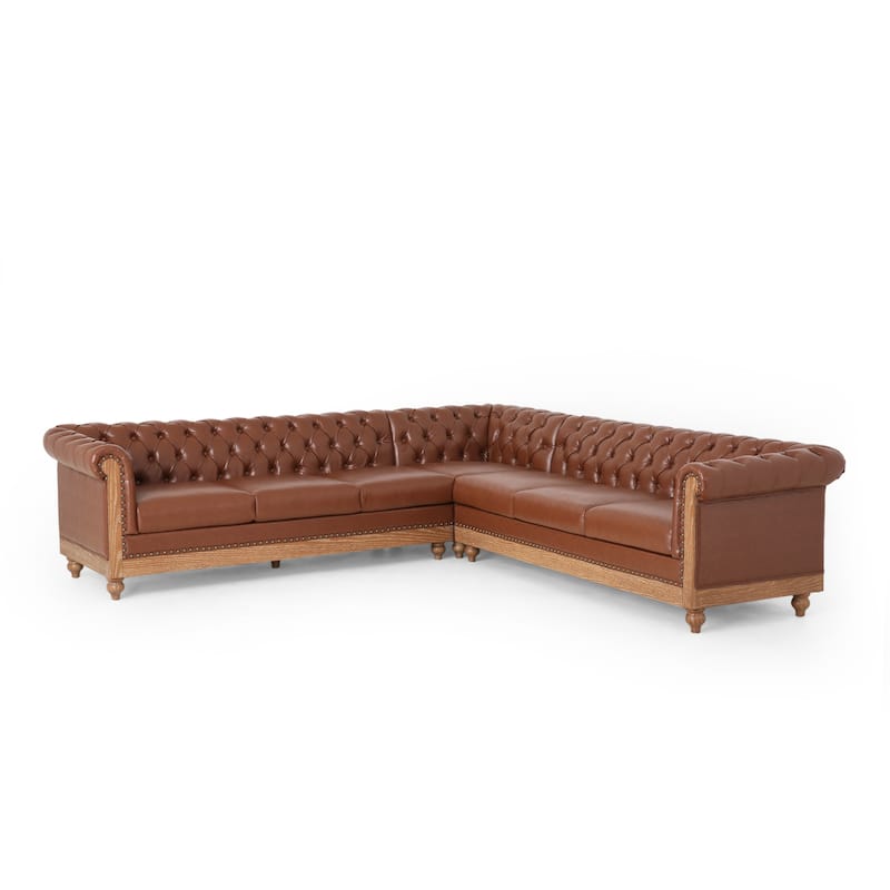 Castalia Chesterfield Tufted 7-seat Sectional Sofa by Christopher Knight Home - 114.00" L x 70.00" W x 31.50" H