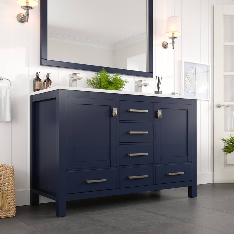 London 54"W Bath Vanity with Carrara Quartz Top & Undermount Sink