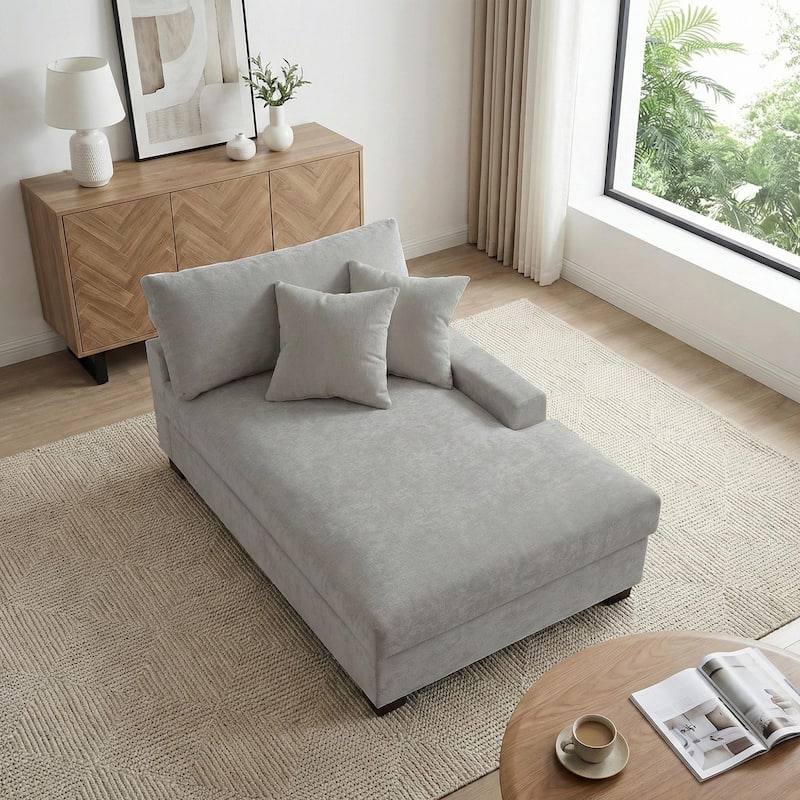 40.8"W Modern Chenille Upholstered Chaise Lounge with Pillow