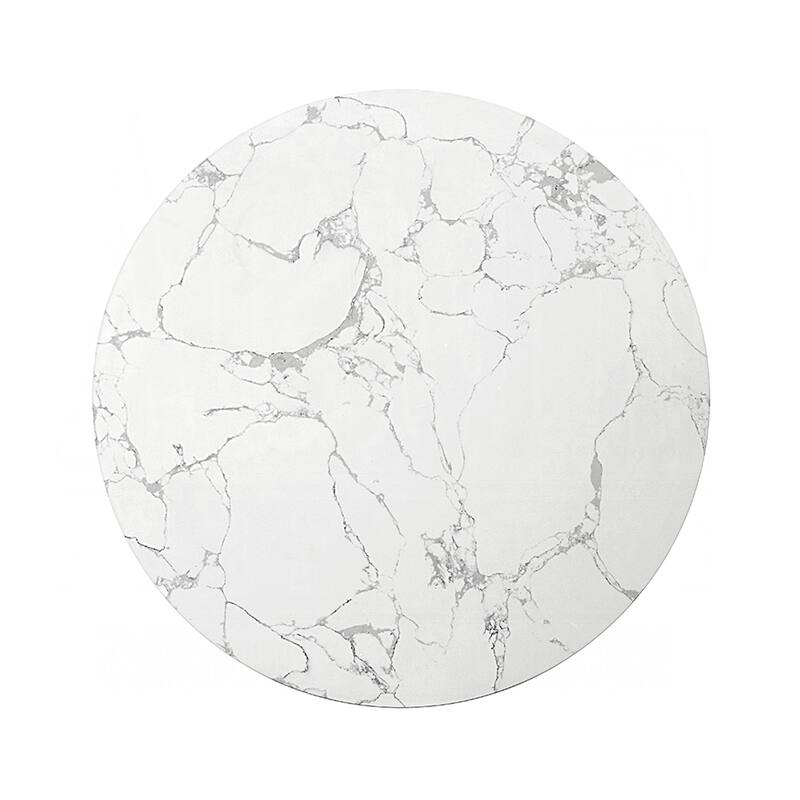 Round Coffee Table with Faux Marble Top in White and Espresso
