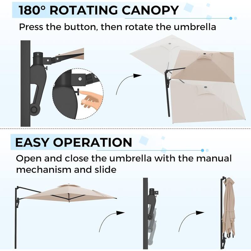 AECOJOY 10 FT. Wall Mount Umbrella Outdoor Patio, Large Patio Rectangular Aluminum Cantilever Umbrellas