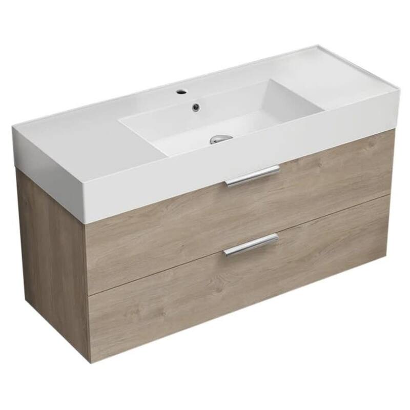 Nameeks Derin-4818-W Derin 48" Wall Mounted Single Basin Vanity Set - Brown Oak / Polished Chrome - Oak Finish